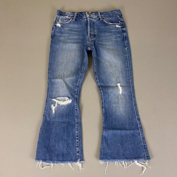MOTHER The Nomad Crop Fray Jeans Size 28‎ Blue Flare Twice As Nice Distressed - Picture 1 of 15